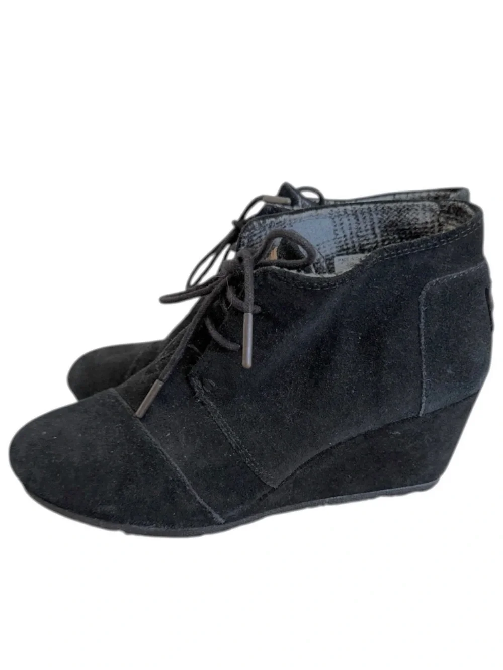 Toms Desert Black Suede Women's Wedge Booties Shoes Ankle Boots Size 7.5 Lace Up